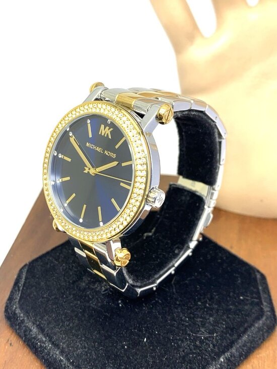 Michael Kors Womens Watch MKO1049 Quartz Blue Dial Two Tone Stainless Steel 38mm